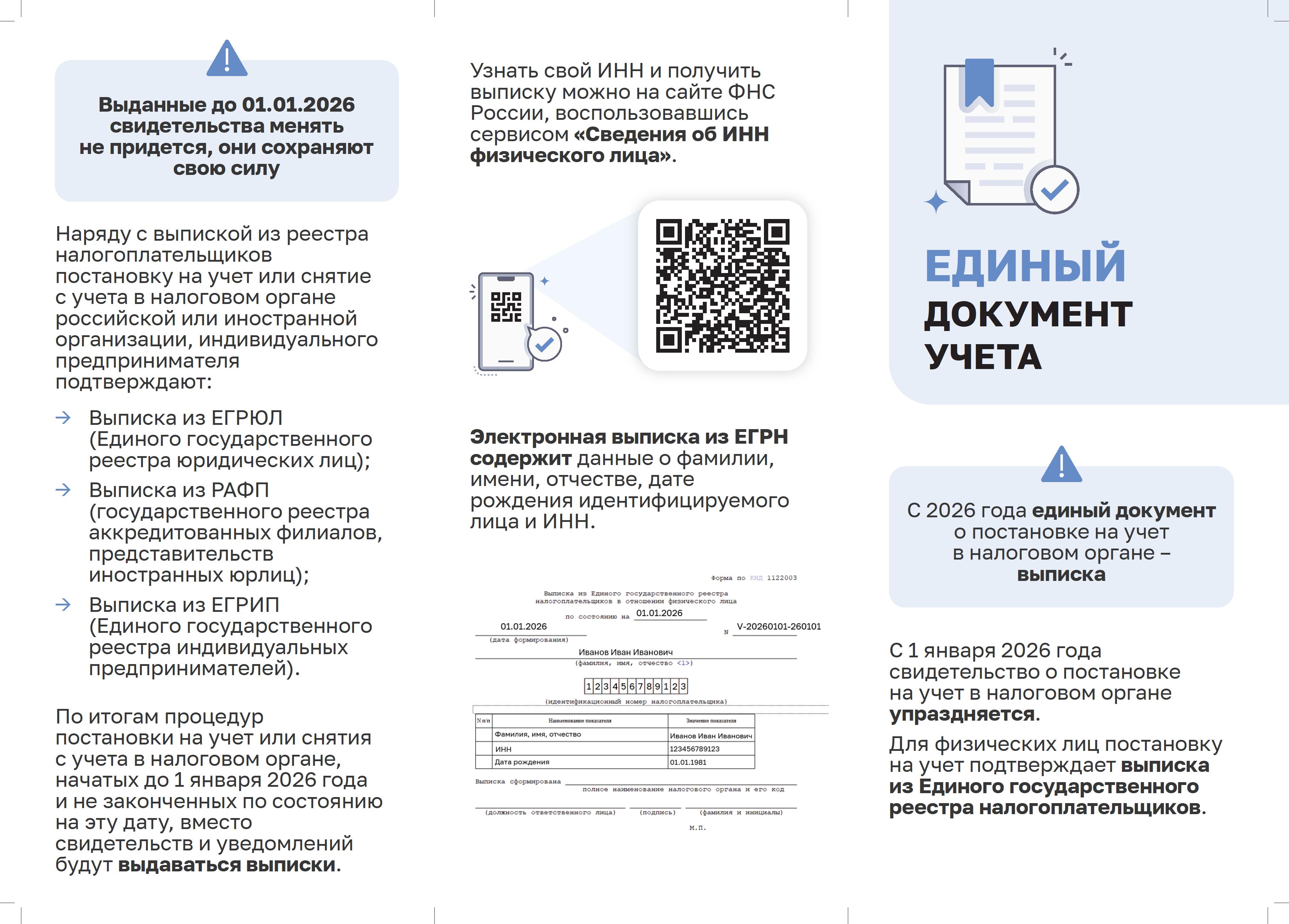 С 2026 года единым документом о постановке на учет в налоговом органе станет выписка.